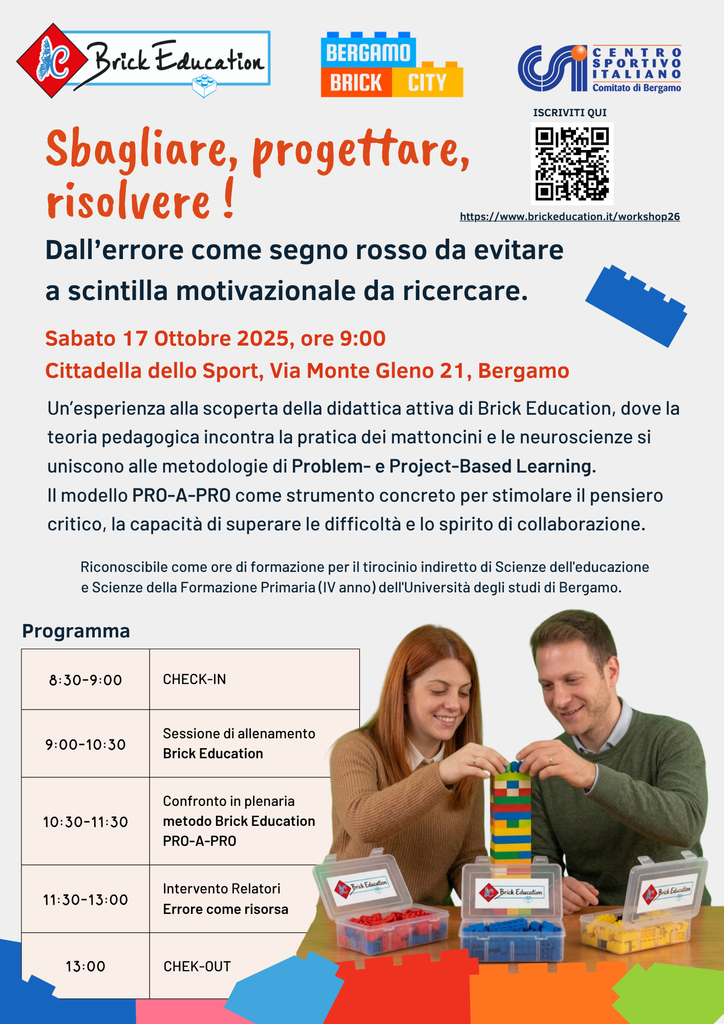 Riconoscibile come ore di formazione per il tirocinio indiretto di Scienze dell'educazione 
e Scienze della Formazione Primaria (IV anno) dell'Università degli studi di Bergamo. 